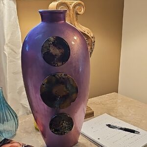 Artistic Purple Vase with Black,gold Blue Accents 17"H X 9"W